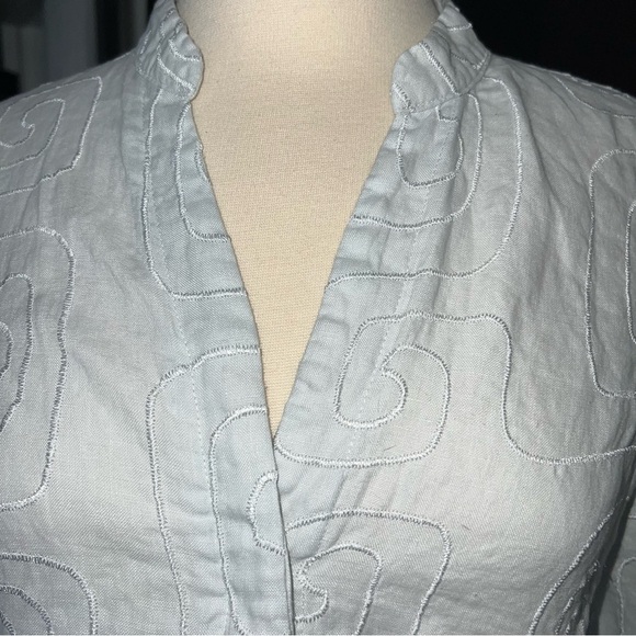DAVID BROOKS Grayish Blue 100% Linen Embroidered 3/4 Sleeve Shirt Medium - Picture 5 of 9